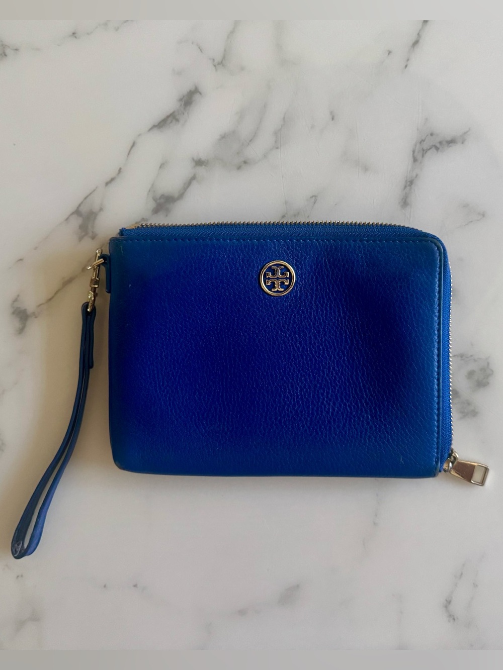 Tory Burch Blue Leather Zip Clutch/Pouch with Logo